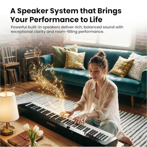 Casio PX-S1100 Privia Digital Piano - Black Bundle with Adjustable Stand, Bench, Sustain Pedal, Instructional Book, Online Lessons, Instructional DVD, and Austin Bazaar Polishing Cloth