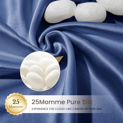 Image of THXSILK 100% Pure Mulberry Silk Pillowcase for Hair and Skin, 25 Momme, 6A+ Grade Silk Pillow Case Queen Size 20 inchx30 inch, Real Silk Pillowcase with Zipper, Anti Aging Acne Free (Navy Blue)