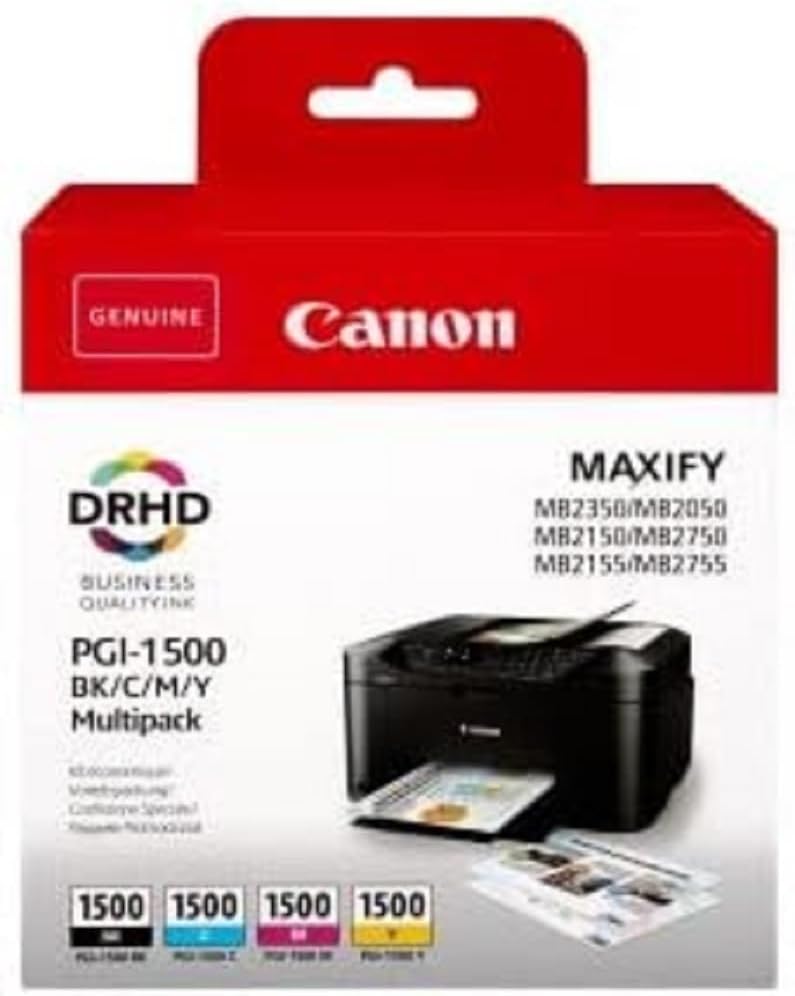 Canon PGI-1500 C M Y BK Pack of 4 cartridges (Black Cyan Magenta Yellow) Genuine Canon (Plastic Pack)