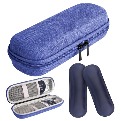 ACWOO Bolsa Enfriadora de Insulina, Bolsa Viajera para Diabéticos Nevera Medicamientos Estuche, Portátil Estuche para Enfriador de Insulina, Mini Enfriador Medicamentos con 2 Bolsas de Hielo (Azul)