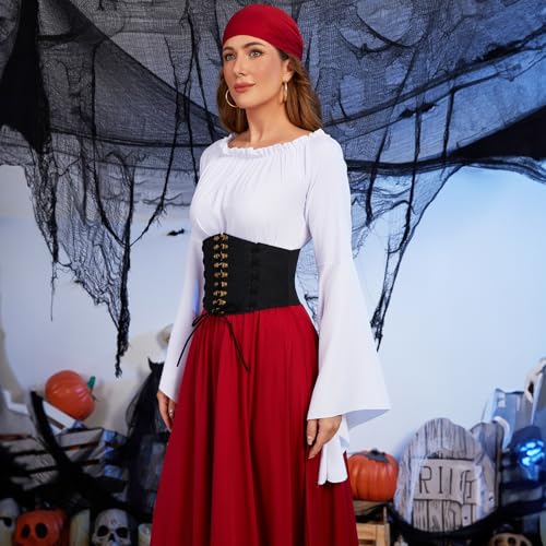 JASGOOD Women Wide Waist Belt Vintage Elastic Corset Belt Lace-up Tied Waspie Corset Belt for Dress Halloween Costume3