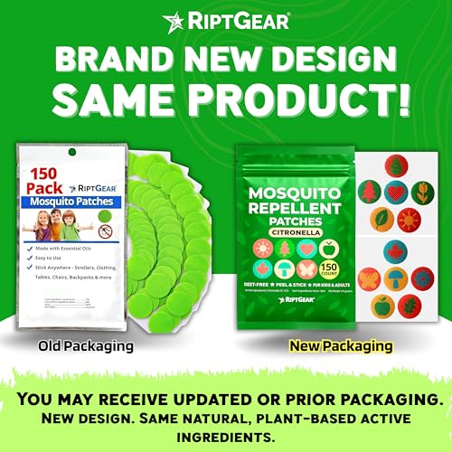 riptgear mosquito patches - 150 pack of mosquito stickers for kids and adults natural mosquito sticker citronella patch sticks to any surface - deet free