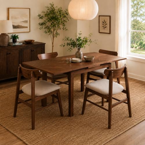 Image of CONSDAN Dining Chairs Set of 2, Solid Wood Structure, Comfort Cushion, Easy Assmeble- Space-Saving Design, Ideal for Compact Dining Space and Expands for Larger Dining Areas
