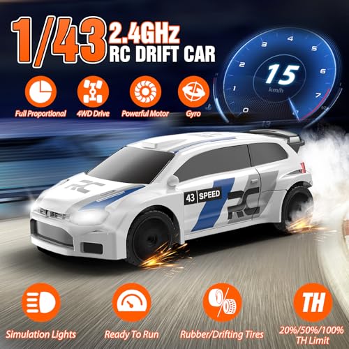 Image of RC Drift car, 1 /43 Mini Rc Drift car with Gyroscope, 2.4GHz Full Proportional Remote control Cars, 4WD High Speed Racing with Lights, Racing Tires, Model Cars Gift for Adults, Kids, Boys, Girls