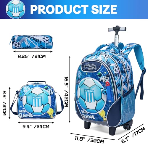 Meetbelify Rolling Backpack with Wheels for Boys Rolling Backpacks with Lunch Box for Elementary Sch