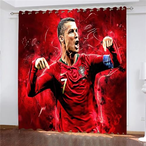 Rideau 140x160cm Occultant Cristiano Ronaldo - Star du Football 3D Impression Rideaux Salon D'Enfants 2 Pièces Thermique Isolant Anti Froid Polyester Rideaux...
