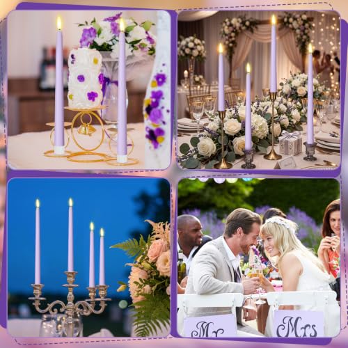 Image of Rossesay 16 Pcs Light Purple Flameless Taper Candles Battery Operated Candles with Remote Timer 8.5 inch 9.6 inch 10.8 inch 12.8 inch LED Flameless Flickering Candlestick for Halloween Christmas Wedding Party Decor