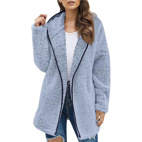 Womens Sherpa Jacket Shearling Fluffy Blanket Winter Zip Up Long Coat - image 1