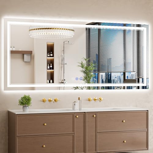 Image of 36 inchx72 inch LED Bathroom Mirror with Lights, Anti-Fog, Backlit + Front Lit, Dimmable, Led Vanity Mirror for Wall, Lighted Bathroom Mirror, 3 Colors, Shatter-Proof Tempered Glass