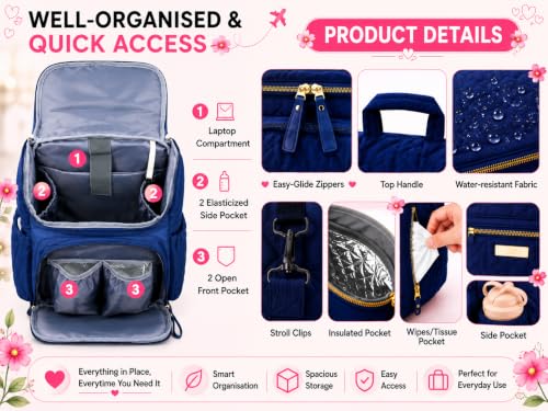 Image of Baby Diaper Bag | Diaper Bag for Mothers For Travel | Baby Bags For Mothers Carry | Baby Diaper Bag For Mother For Travelling |Quilted Lugguage Nappy Handbags