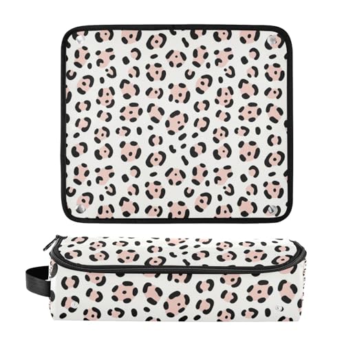 Organizador 2 en 1 para herramientas de cabello con tapete resistente al calor impermeable y bolsa de viaje para planchas, rizadores y accesorios de cabello estampado leopardo clásico miniatura 3