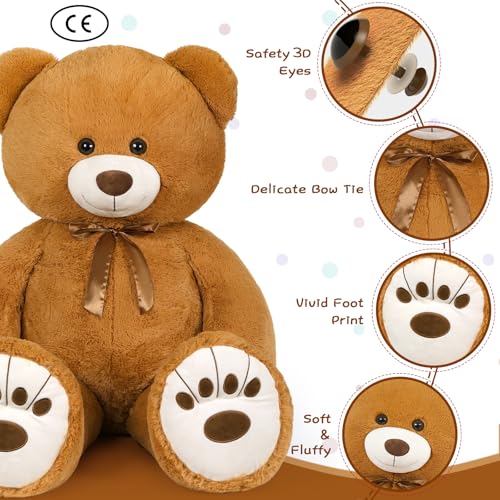 MorisMos XXL Ours en Peluche Geant 124cm, Marron Nounours Géant, Kawaii Peluche Géante Animaux en Peluche Grosse Jouet Grand Teddy Bear Cadeau pour Enfant Noël Anniversaire Deco – Image 4