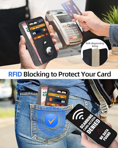 Image of Passport Holder with AirTag Slot, RFID Leather Minimalist for Travel, Fit 4 Cards & 2 Passport