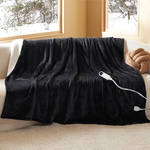 BEDSURE Manta eléctrica con apagado automático, 180 x 200 cm, con 6 niveles de calor y temporizador de 10 horas, hasta 8 horas de protección contra sobrecalentamiento, manta eléctrica para casa y