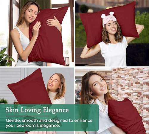 Image of Royale Linens Queen Pillowcase Set of 2 - Bed Pillow Cover - 20 inch x 30 inch - Red Pillowcases - 1800 Brushed Microfiber, Wrinkle & Fade Resistant - Soft & Cozy- Queen Size Pillow Case (Queen, Tango Red)