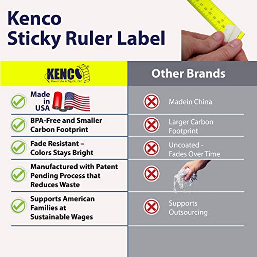 Image of Kenco Pre-Cut Ruler Labels, Repeating 1 Inch X 12 Inch US & Metric Measurements, Bright Yellow - Made in The USA (1 Pack 50 RULERS)