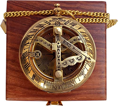 Brújula Vintage de Latón con Reloj Solar y Caja de Madera miniatura 1