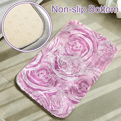 Tapis à poils longs en fausse fourrure rose aquarelle motif roses