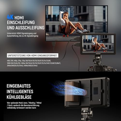 NEEWER F700 7\ Kamera Feld Monitor, 2000nit HD 1920 x 1080 IPS Touchscreen mit 3D LUT, 4K HDMI Loop In/Out mit Peak Focus DSLR Video Assist HDR Wellenform, Cold Shoe Mount, Batterie Nicht enthalten