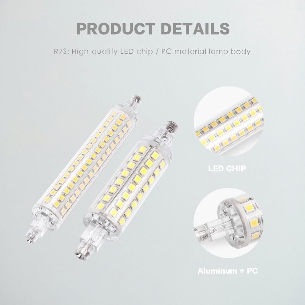 1fortunate Paquete de 10, lámpara Led de maíz R7S regulable AC220V 78mm/118mm/135mm/189mm bombilla de foco(Cold White,36LED 4W 78MM)
