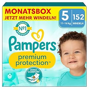 Pampers Baby Windeln Größe 5 (11-16kg) Premium Protection, Junior, MONATSBOX, bester Komfort und Schutz für empfindliche Haut, 152 Stück