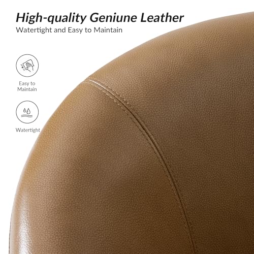 Image of HULALA HOME Genuine Leather Swivel Barrel Chairs Set of 2, Round Swivel Accent Chairs with Solid Wood Base, Leather Barrel Accent Chair for Living Room, No Assembly Required, Camel