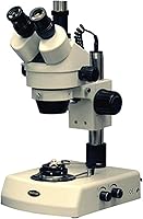 Vista 1 de AmScope SM-2TZ-DK Microscopio de zoom estéreo trinocular profesional, ocular WH10x, aumento de 3.5X-90X, objetivo de zoom 0.7X-4.5X, iluminación