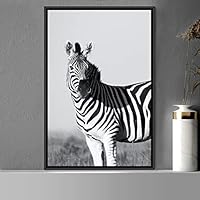 Framed Canvas Wall Art Duotone Zebra Animals Black and White Chic Duotone Expressive Grey Living Room Photography Zebra - 16x24 inches