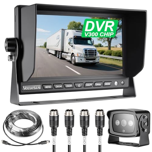 Image of Backup Camera System for Truck, VECLESUS DVR System with Brand V300 chip,VDS HD 1080P 7-Inch Backup Camera System, Waterproof Rearview Camera,4 Video 2 Audio Inputs, for Trucks, RVs,Vans,UVs,Cars