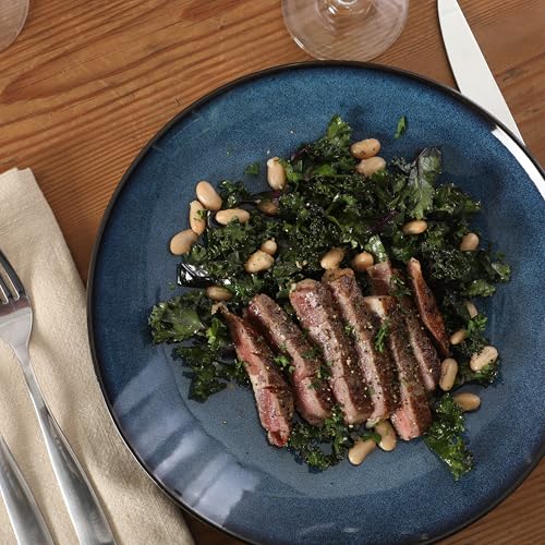 Image of Gibson Elite Castle Peak Plates and Bowls Set, 12-Piece Dinnerware Set, Blue Reactive Glaze Stoneware Dishes, Dinner Plates, Salad Plates & Cereal Bowls
