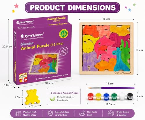 Image of Braintastic Birthday Return Gifts (Pack of 4) Wooden Jigsaw Animal Puzzle, Travel Board Game,Art & Craft Party Pack Return Favors for Kids-3-6 yrs(12 Colors & Puzzle Game per Pack)