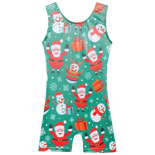 BAOHULU Gymnastics Leotards for Girls Kids Sparkle Tank Biketards with Shorts Dance Outfit B416_GreenSnowman_120