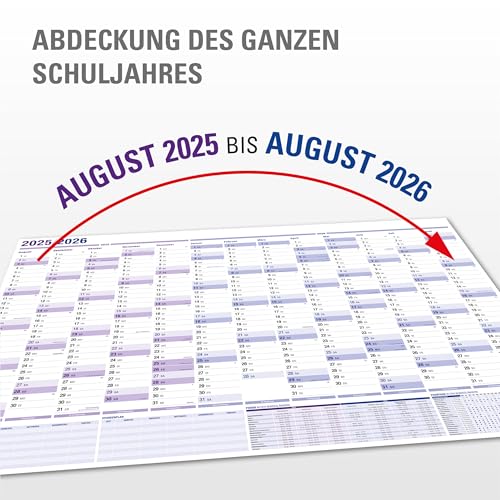 Yohmoe® XXL Schuljahreskalender 2025/2026 Wand im Format 98x68 cm, gefalzt. Ideal als Jahresplaner 2025/26 oder Wandkalender 2025 2026