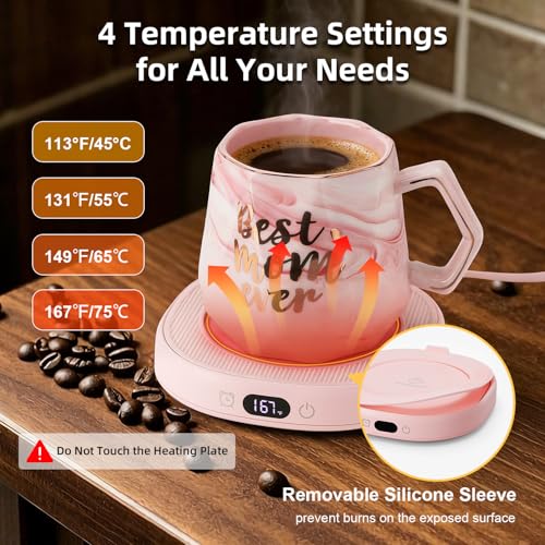 Image of Coffee Mug Warmer & Best MOM Ever Mug Set, Smart Heated Electric Cup Warmer for Desk Office, 4 Temperature Control Beverage Tea Coffee Warmer, 8h Auto Shut Off Candle Plate, Women Mom Gifts from Son