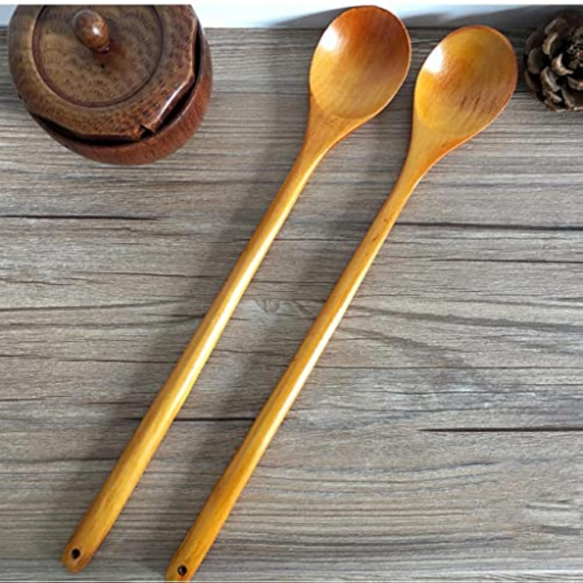 4x Wooden Long Handle Spoon 33.5cm Creative Tableware