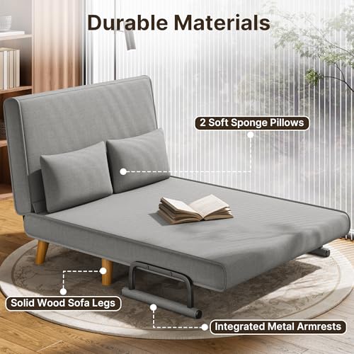 Xbro Schlafsessel mit Bettfunktion, Schlafsofa 2-Sitzer mit 6-Stufig Verstellbarer Rückenlehne und 2 Kissen, Sessel mit schlaffunktio für kleine Wohnung (Hellgrau) – Bild 5