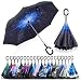 Alink Inside Out Reverse Folding Umbrella, Large Double Layer Outdoor Rain & Sun Inverted Open & Close No Drip Umbrella - Starry Sky