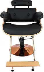 Cadeira Hidráulica Salão Barbeiro Pelegrin Pel-008a Madeira Couro Pu Preto
