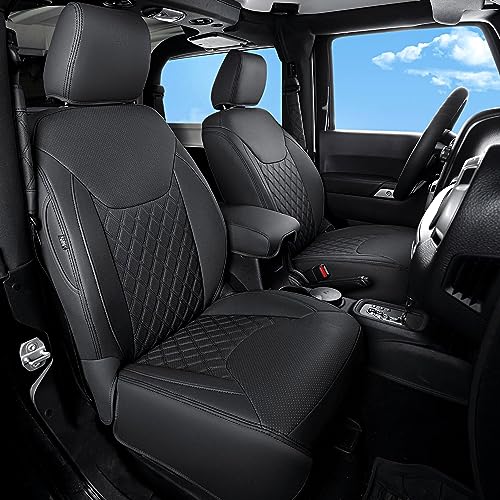GIANT PANDA Jeep Wrangler 4 Door JK 2013-2017 Full Set Car Seat Covers for Sahara Sport Rubicon Unlimited Willys Wheeler Altitude Customized Faux Leather - (Black)