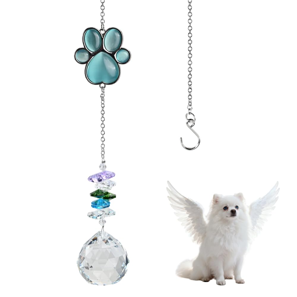 Pet Memorial Suncatcher, Loss of Cat Sympathy Keepsake Suncatcher Hanging Cat-Paw Crystal Sun Catcher for Pets Bereavement
