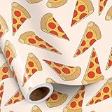 RUSPEPA Funny Pizza Wrapping Paper Roll for Teens Kids Food Lovers, Mini Roll, Delicious Pepperoni Slice Design Gift Wrap Paper for Birthday, Pizza Party, Gag Gifts, 17 Inches x 16.4 Feet