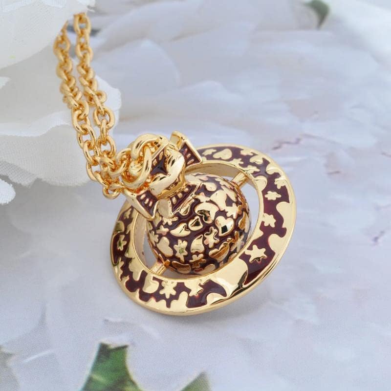 ZHAOZHAO Saturn Necklace for Women - Sky Star Saturn Planet Pendant(Gold+Brown)