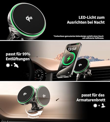 GuMosh Qi2 15W Cargador Magsafe Coche Inalámbrico, [Certificado Qi2 con Función de Carga Rápida y Estable] Soporte Magnético Coche en Rejilla de Ventilación/Tablero para iPhone 17 16 15 14 13 12 - imagen 4