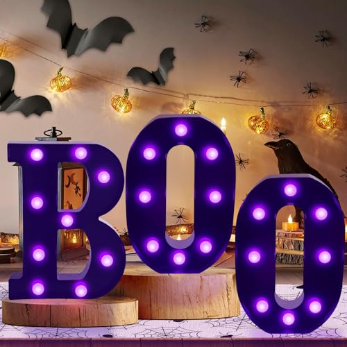 DIYDEC Halloween Decorations Indoor-3 LED Marquee Light Up Letters Black Boo Sign Halloween Letter Lights for Home Indoor Kitchen Fireplace Party Table Decor Supplies