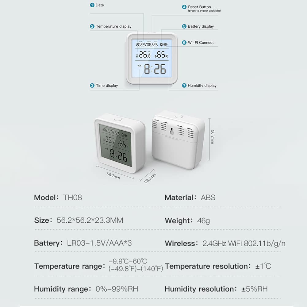 DAZZLEEX Lot de 6 thermomètres hygromètres intelligents WiFi pour intérieur avec capteur de température WiFi
