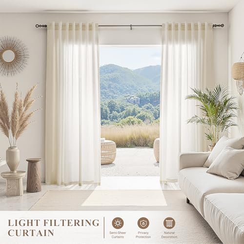 Image of Joywell Extra Long Linen Curtains 112 Inches for Living Room Birch Beige