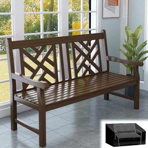 Banco de jardín de madera maciza para 3 personas con cubierta exterior 2
