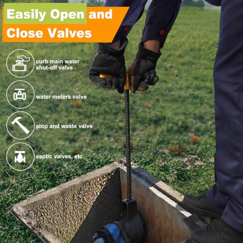 Image of Winisok 28 Inch Water Meter Key With 4 Way Multi Functional Utilities Key, Enforced Rebar Water Shut Off Tool Wrench T handle for Curb Main and Water Meters