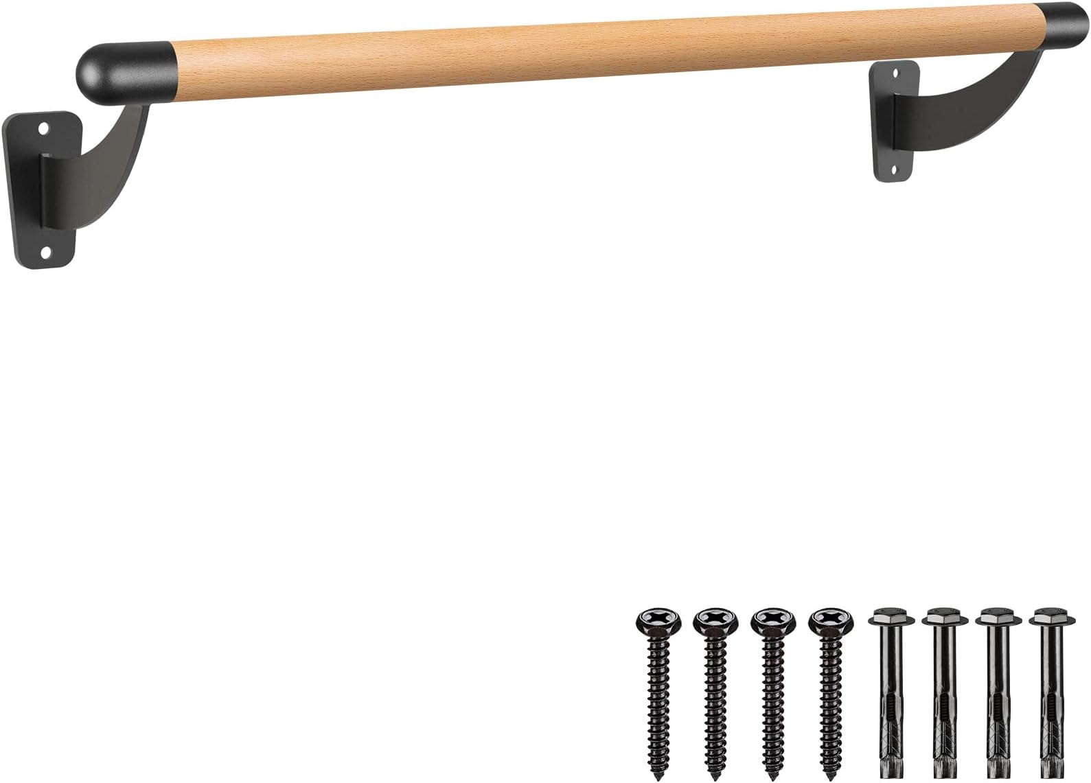 SELEWARE Ballet Barre for Drywall Stud Mount Wood Ballet Bar Wall Mount Dance Bar Traditional Ballet Barre System for Home Barre Movements Body Stretch 1.5 inch Dia 4.5 ft Long