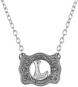 Belt Buckle Necklace Western Style Initial Letter Pendant Necklace, Decorative Belt Buckle Frame Design
